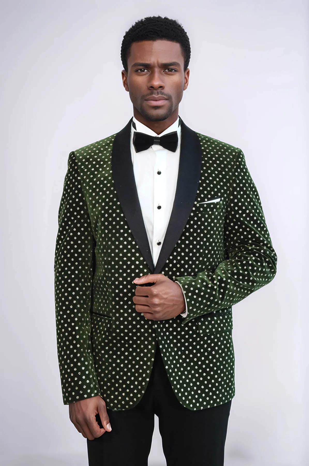 Dot Pattern Slim Fit Dark Green Men Prom Blazer - Wessi