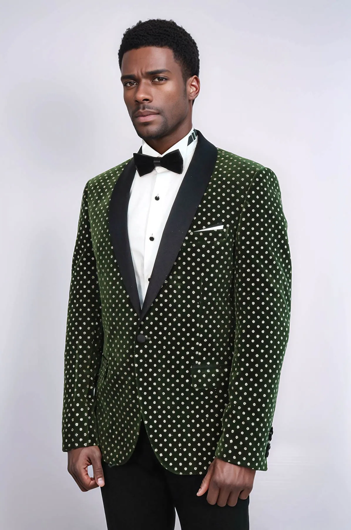 Dot Pattern Slim Fit Dark Green Men Prom Blazer - Wessi