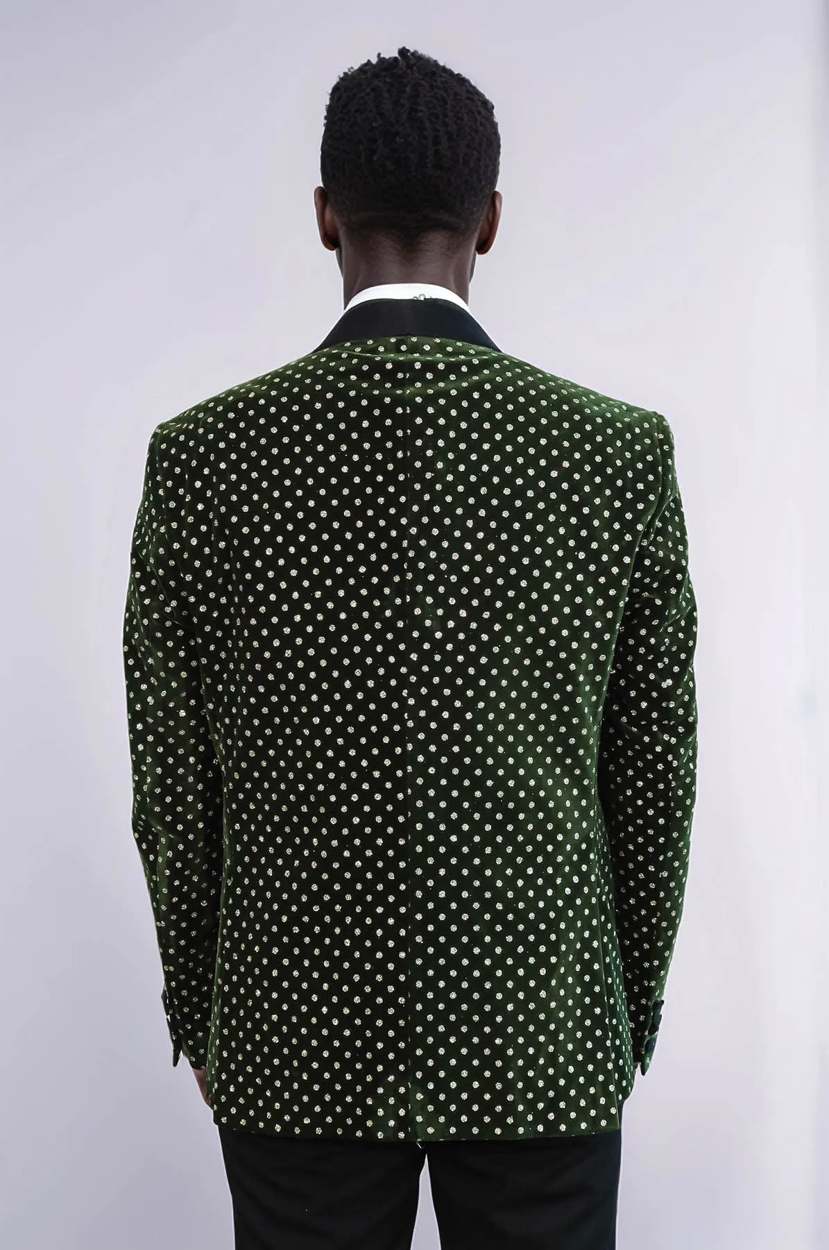 Dot Pattern Slim Fit Dark Green Men Prom Blazer - Wessi