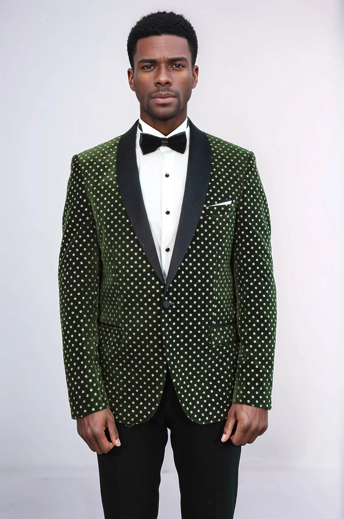 Dot Pattern Slim Fit Dark Green Men Prom Blazer - Wessi