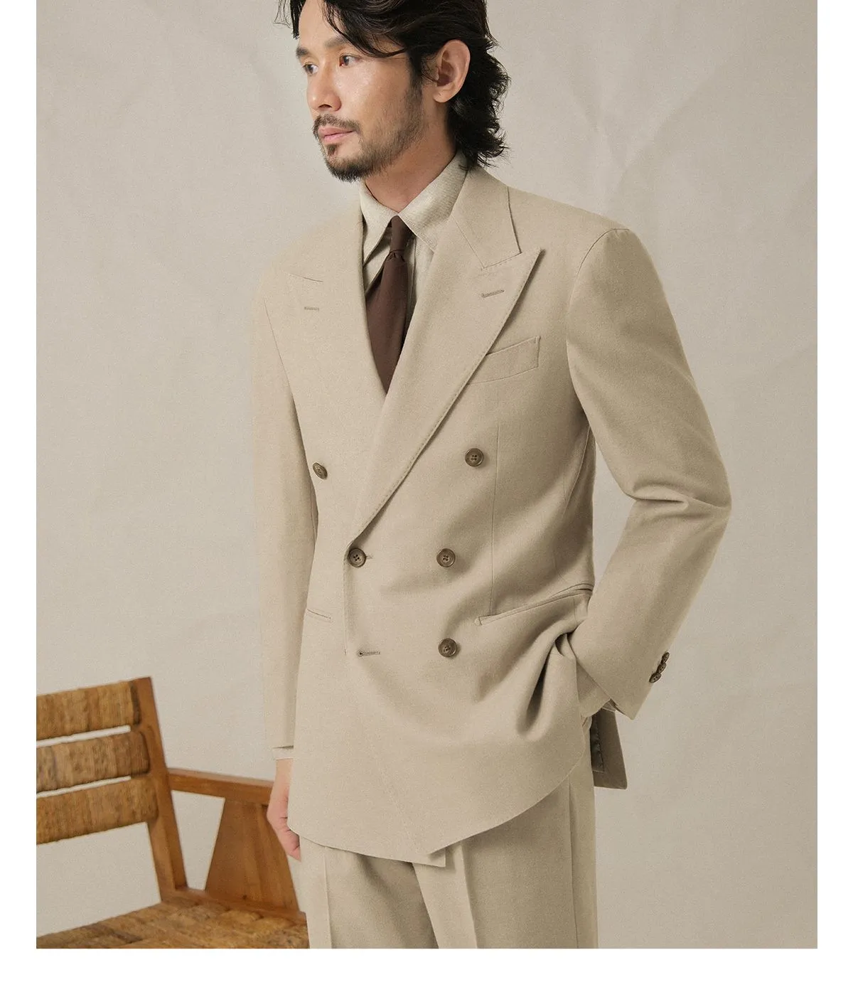 Double-Breasted Beige Suit