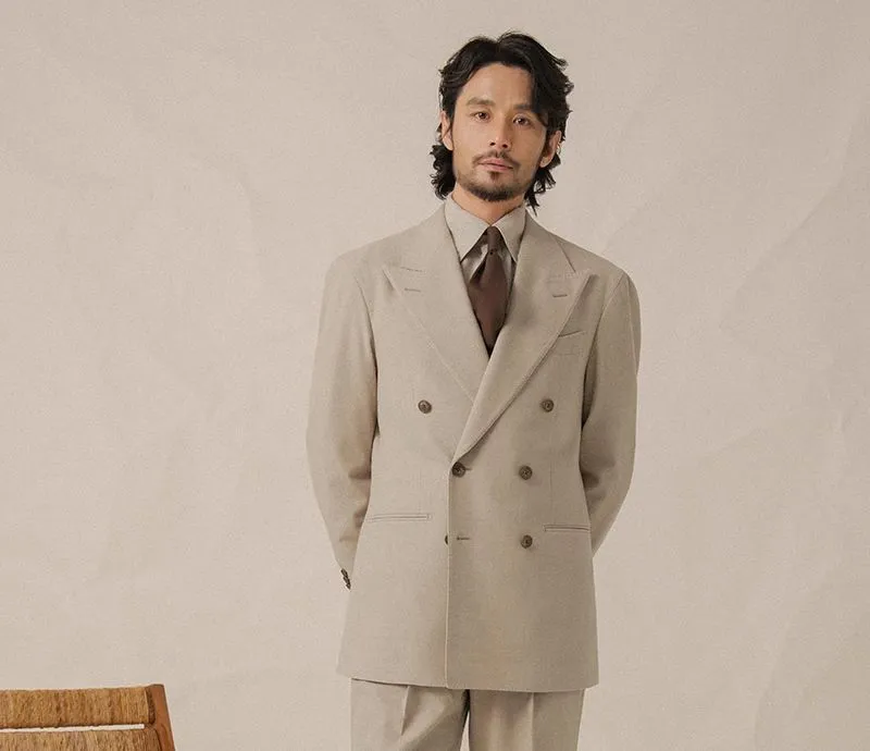 Double-Breasted Beige Suit