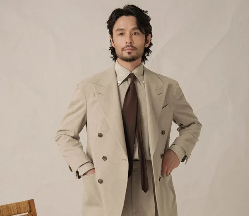Double-Breasted Beige Suit