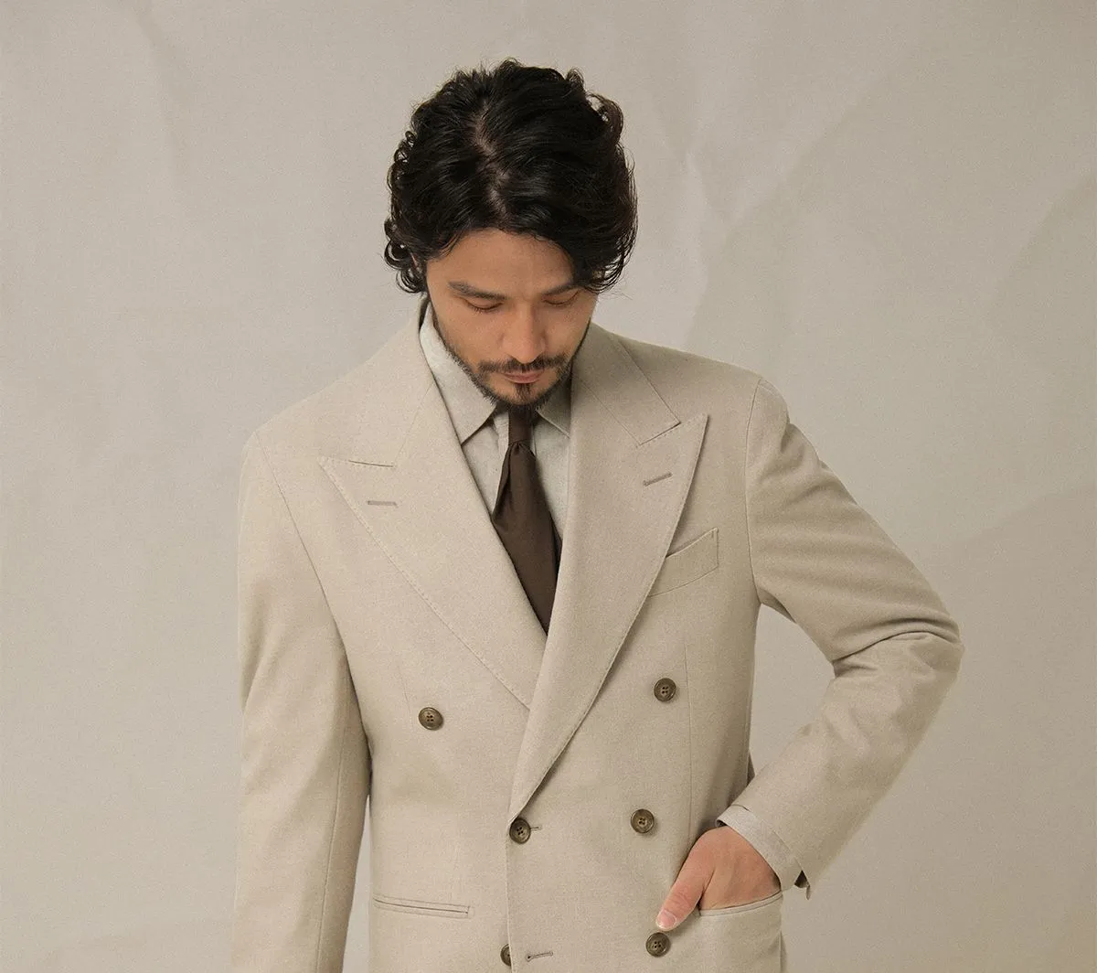 Double-Breasted Beige Suit