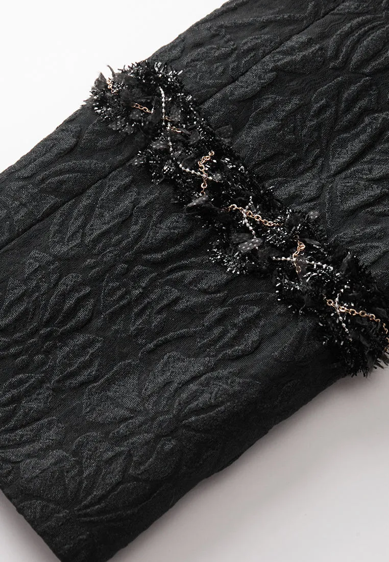 Double-breasted Embossed Pattern Maxi Coat
