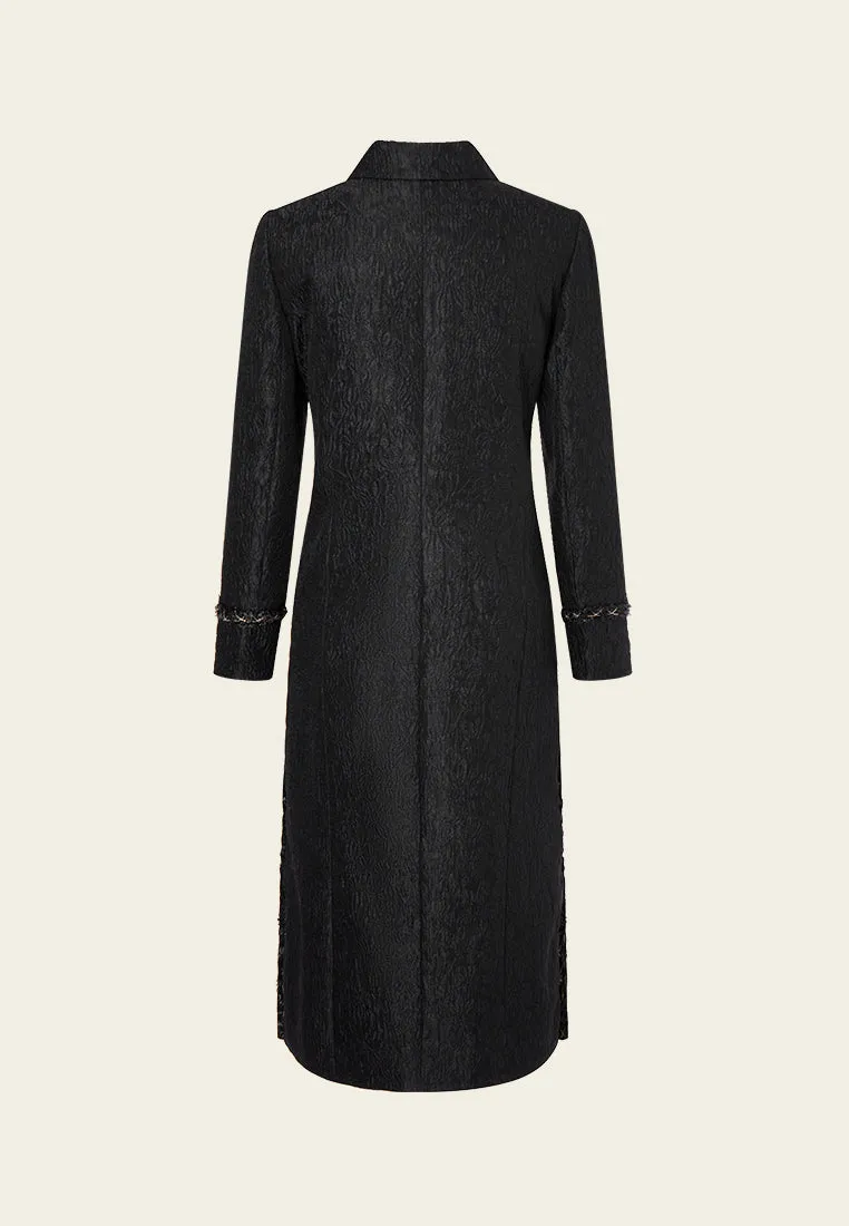 Double-breasted Embossed Pattern Maxi Coat