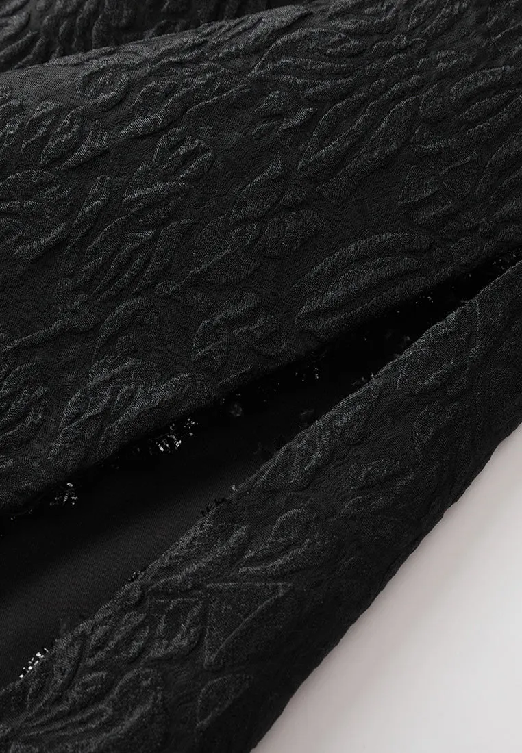Double-breasted Embossed Pattern Maxi Coat