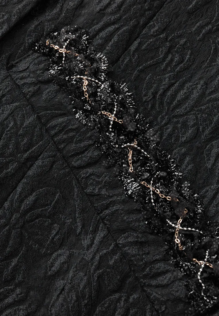 Double-breasted Embossed Pattern Maxi Coat