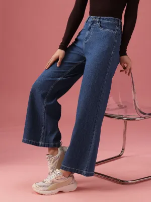 DressBerry Women Wide Leg High-Rise Light Fade Stretchable Jeans