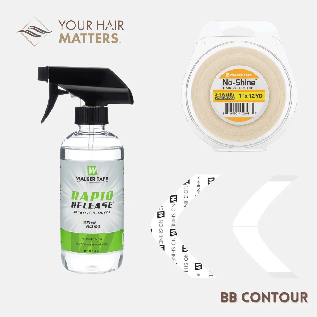 EASY INSTALL KIT - For Hair System 2-4 WEEK WEAR with TAPE ROLL, 36 CONTOUR STRIPS, and RAPID RELEASE SOLVENT (WALKER)