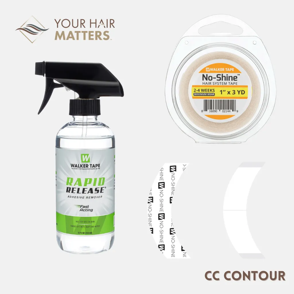 EASY INSTALL KIT - For Hair System 2-4 WEEK WEAR with TAPE ROLL, 36 CONTOUR STRIPS, and RAPID RELEASE SOLVENT (WALKER)