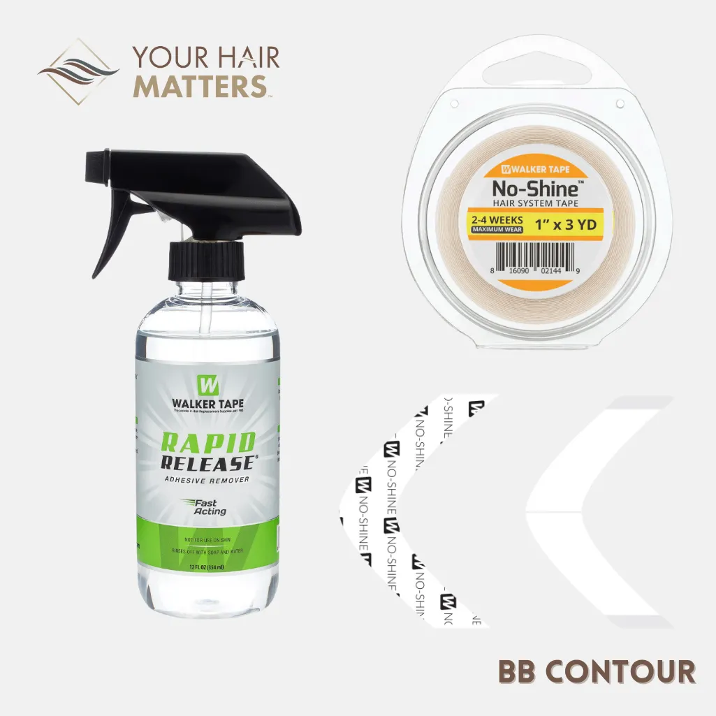 EASY INSTALL KIT - For Hair System 2-4 WEEK WEAR with TAPE ROLL, 36 CONTOUR STRIPS, and RAPID RELEASE SOLVENT (WALKER)