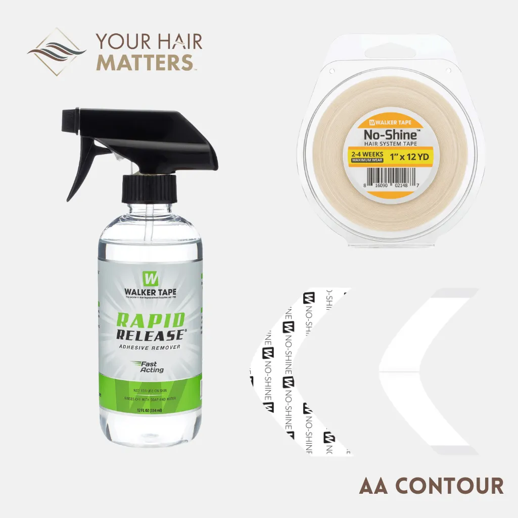 EASY INSTALL KIT - For Hair System 2-4 WEEK WEAR with TAPE ROLL, 36 CONTOUR STRIPS, and RAPID RELEASE SOLVENT (WALKER)
