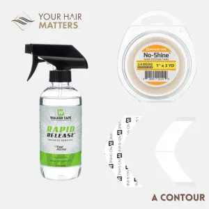 EASY INSTALL KIT - For Hair System 2-4 WEEK WEAR with TAPE ROLL, 36 CONTOUR STRIPS, and RAPID RELEASE SOLVENT (WALKER)