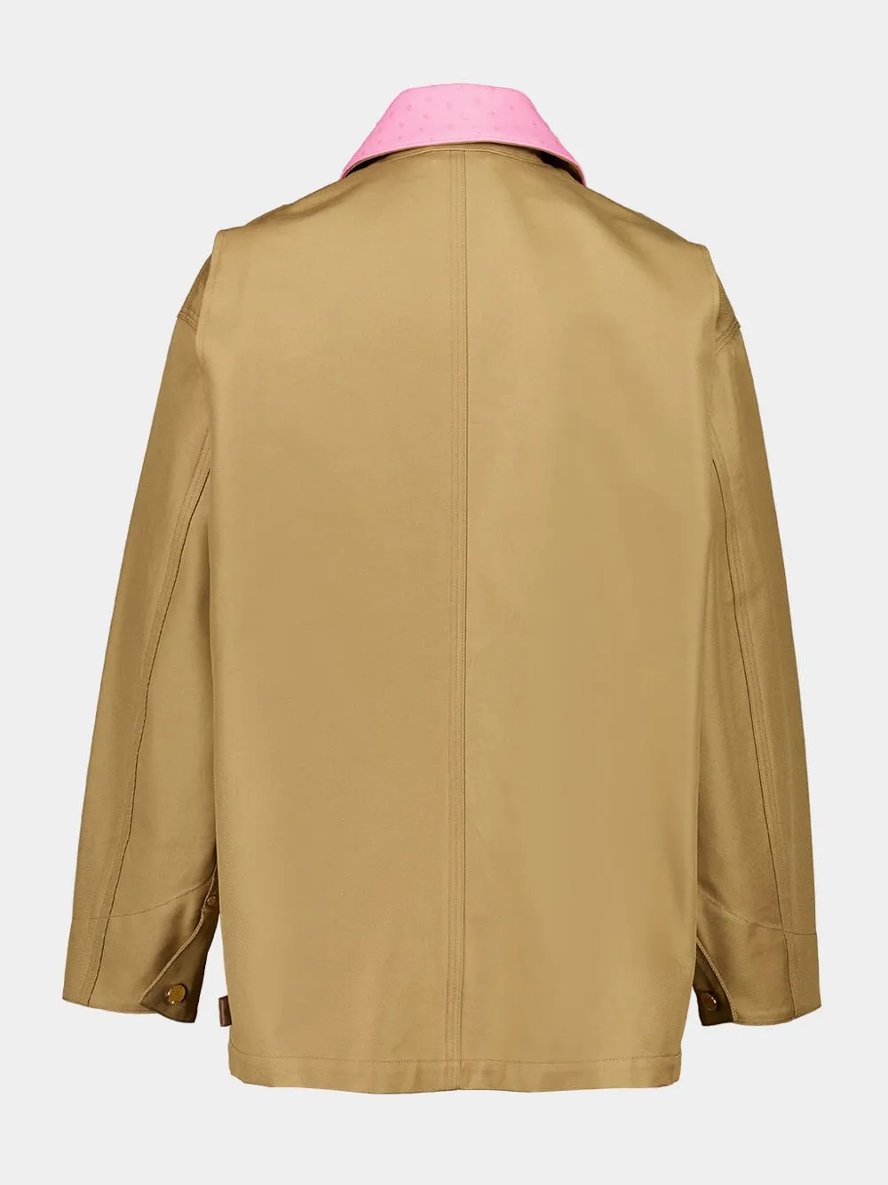 Ecru Cotton Workwear Jacket with Contrast Collar