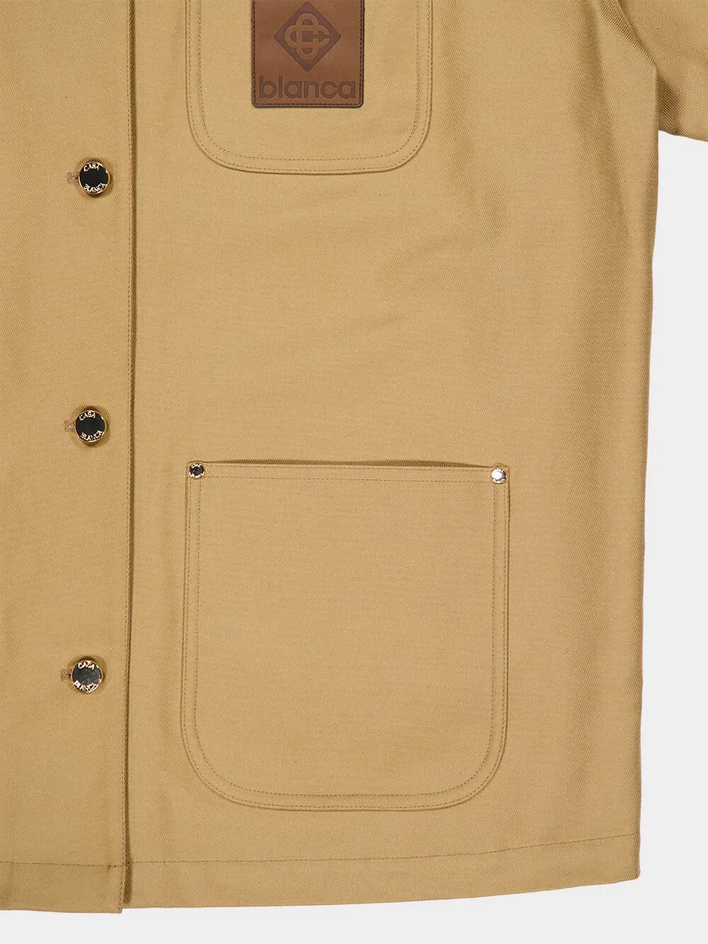 Ecru Cotton Workwear Jacket with Contrast Collar