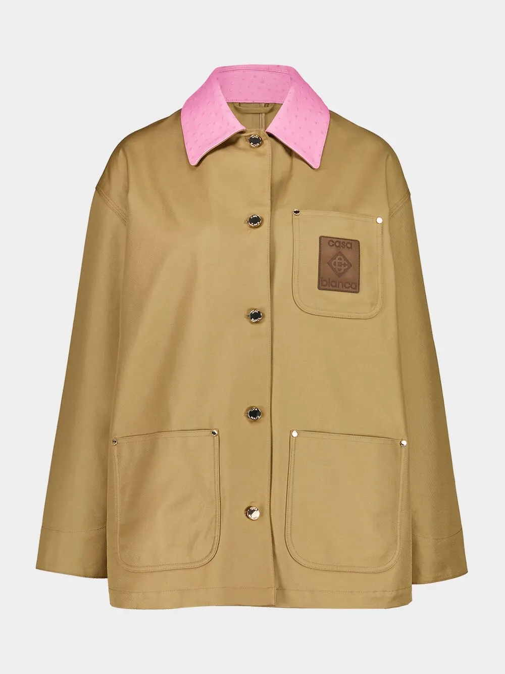 Ecru Cotton Workwear Jacket with Contrast Collar