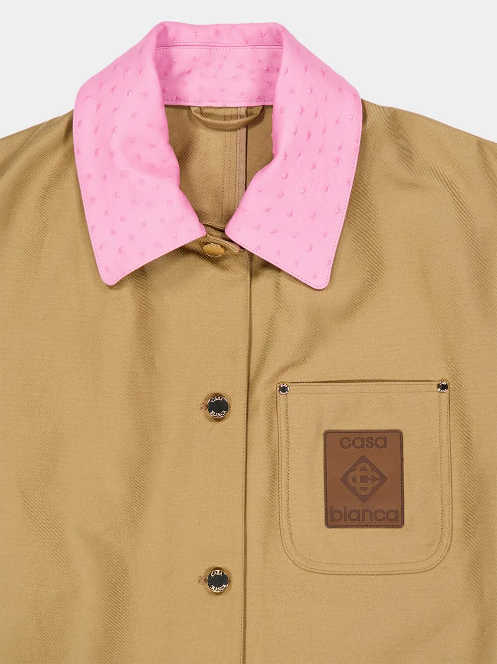 Ecru Cotton Workwear Jacket with Contrast Collar