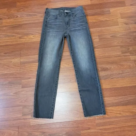 Edwin Slim Straight Crop Frayed Stretch Jeans Size 26 Gray Black Fade NWOT