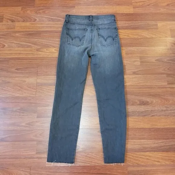 Edwin Slim Straight Crop Frayed Stretch Jeans Size 26 Gray Black Fade NWOT