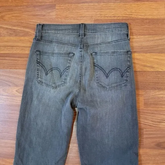 Edwin Slim Straight Crop Frayed Stretch Jeans Size 26 Gray Black Fade NWOT