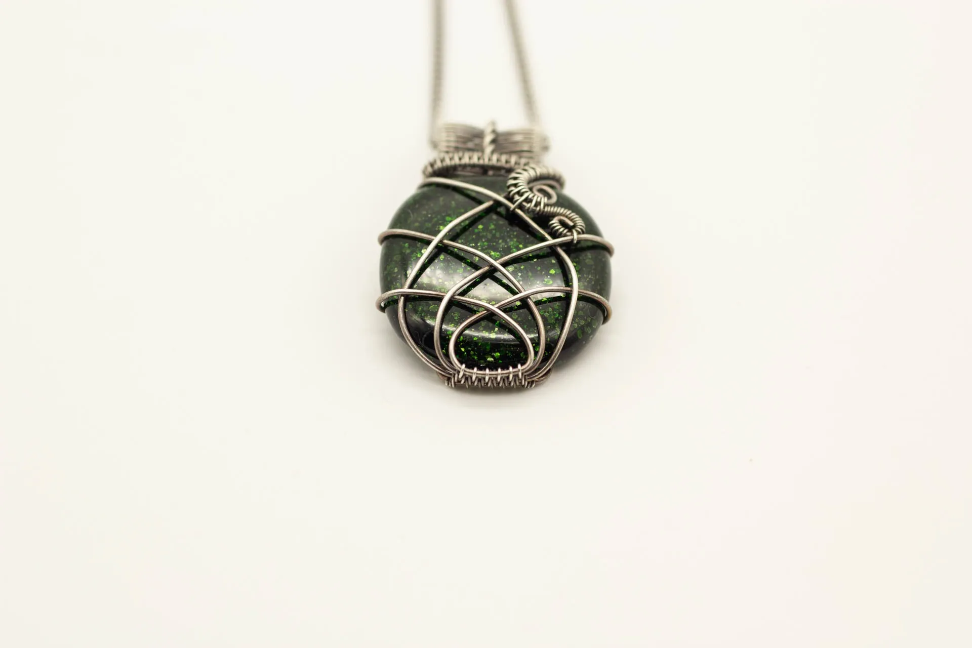Elegant Green Dichroic Fused Glass and Sterling Silver Statement Pendant