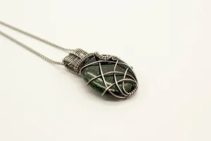 Elegant Green Dichroic Fused Glass and Sterling Silver Statement Pendant
