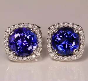 Elegant Tanzanite and Diamond Earrings 3.17 Carat with Vivid Color
