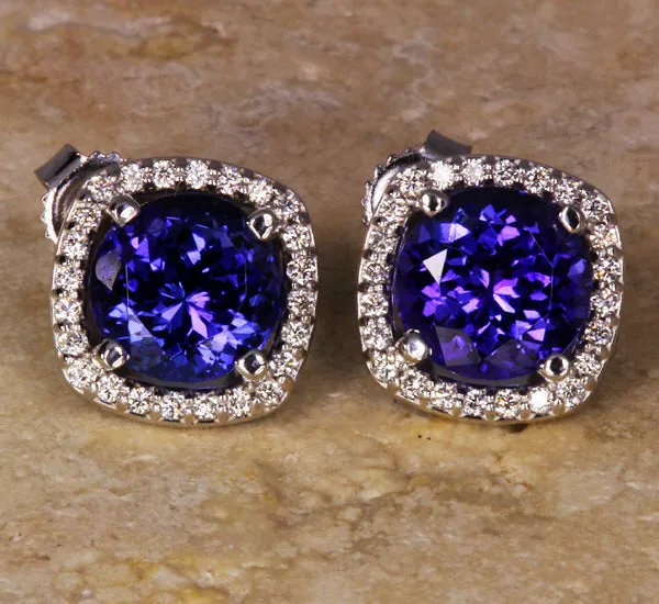 Elegant Tanzanite and Diamond Earrings 3.17 Carat with Vivid Color