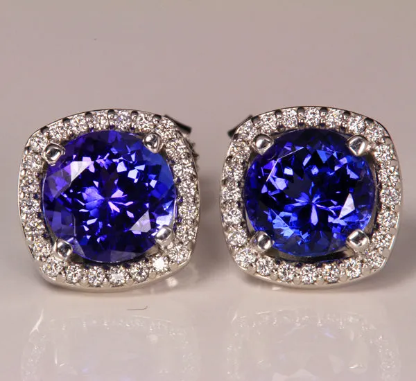 Elegant Tanzanite and Diamond Earrings 3.17 Carat with Vivid Color