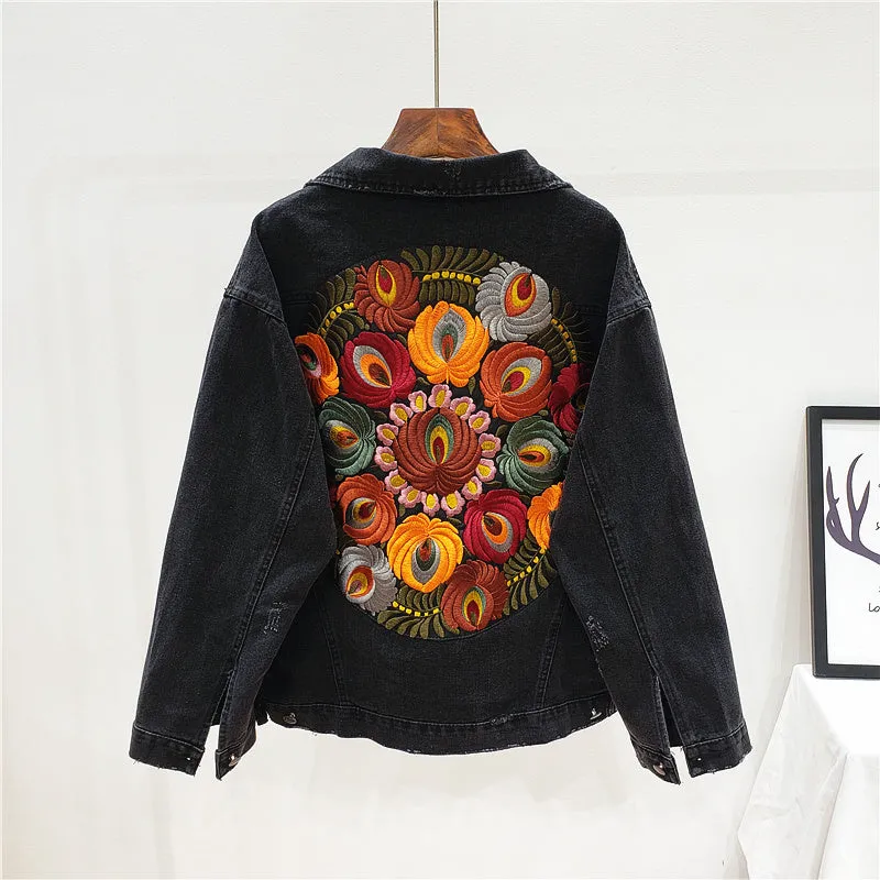 Embroidered One Size Denim Jacket – Vintage-Inspired Outerwear