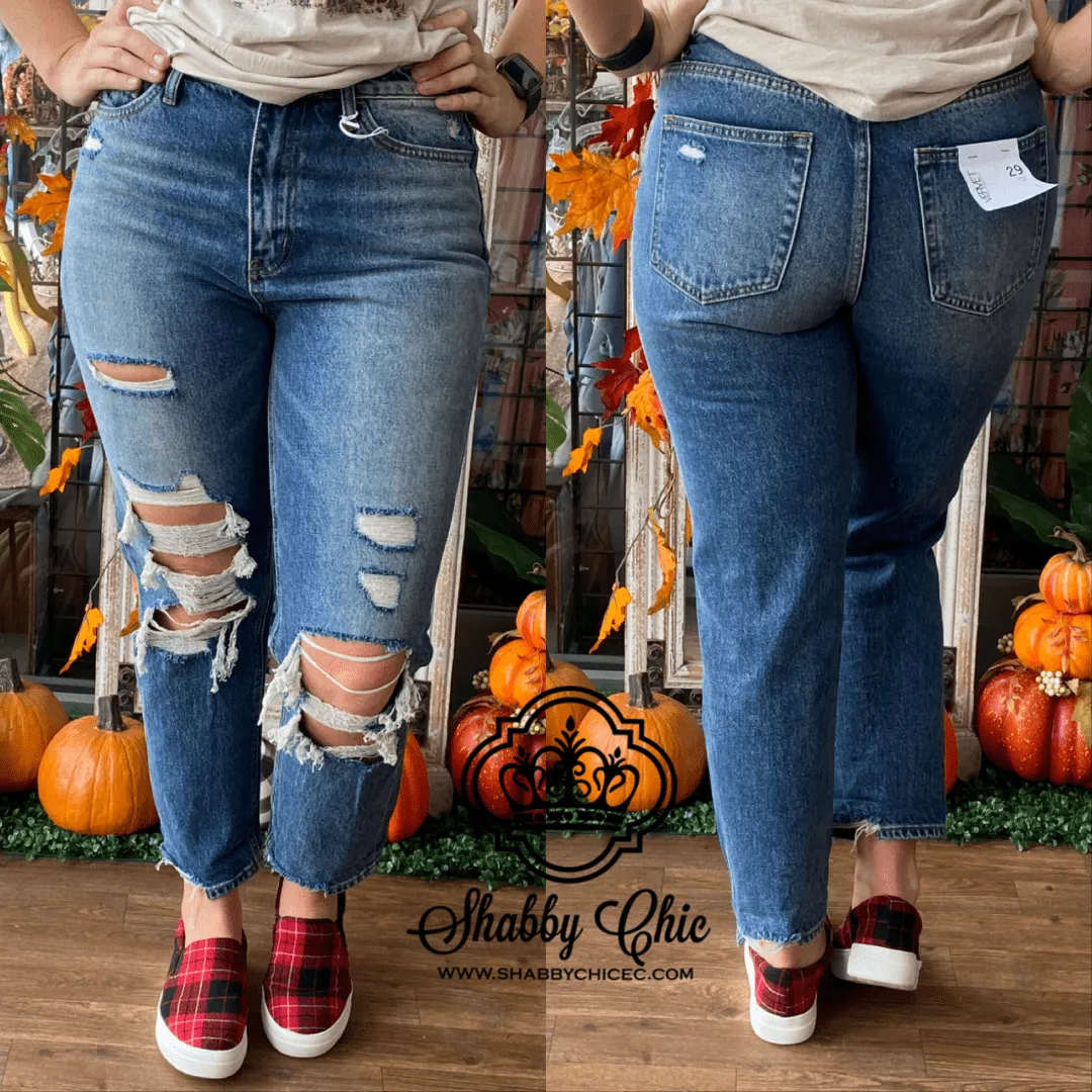 Emma Medium Wash Distressed Boyfriend Cut Jeans