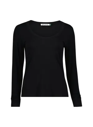 Fallon LENZING™ ECOVERO™ Long Sleeve Scoop Neck Top | Caviar Black