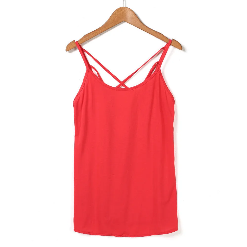 Fashion Women Strap Tank Tops Backless Vest Shirt Camis Solid Color Hollow Out Cage Vest Tank Tops