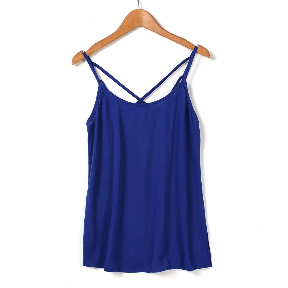 Fashion Women Strap Tank Tops Backless Vest Shirt Camis Solid Color Hollow Out Cage Vest Tank Tops