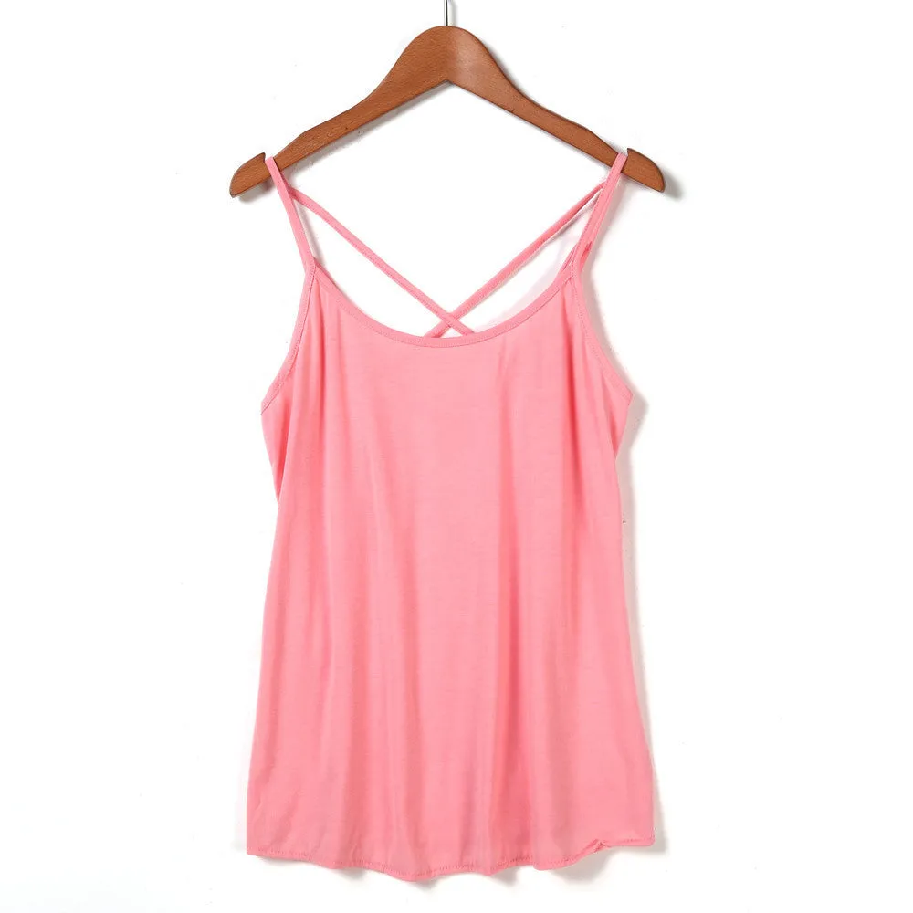 Fashion Women Strap Tank Tops Backless Vest Shirt Camis Solid Color Hollow Out Cage Vest Tank Tops