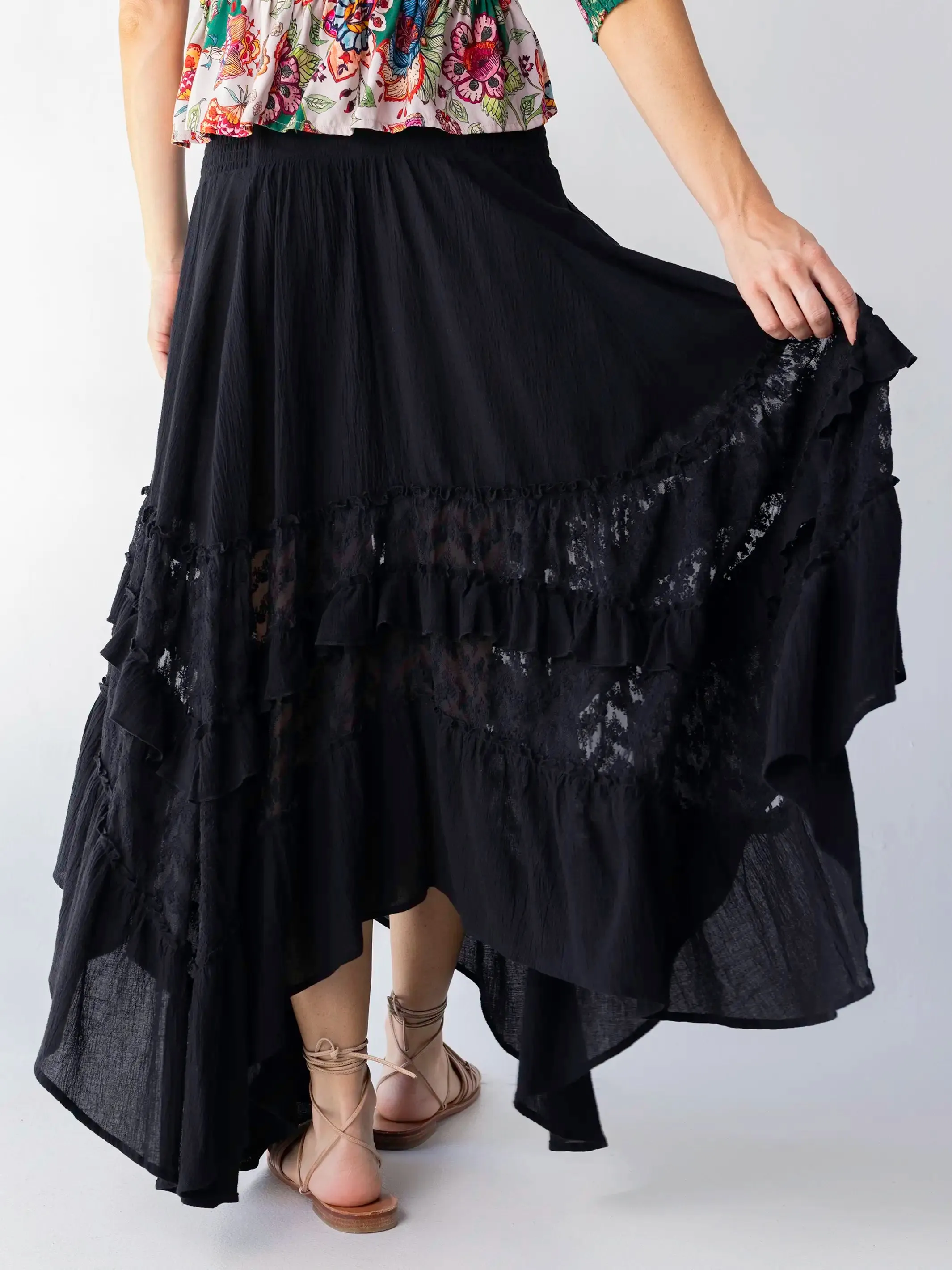Feelin' Alive Lace Midi Skirt - Black