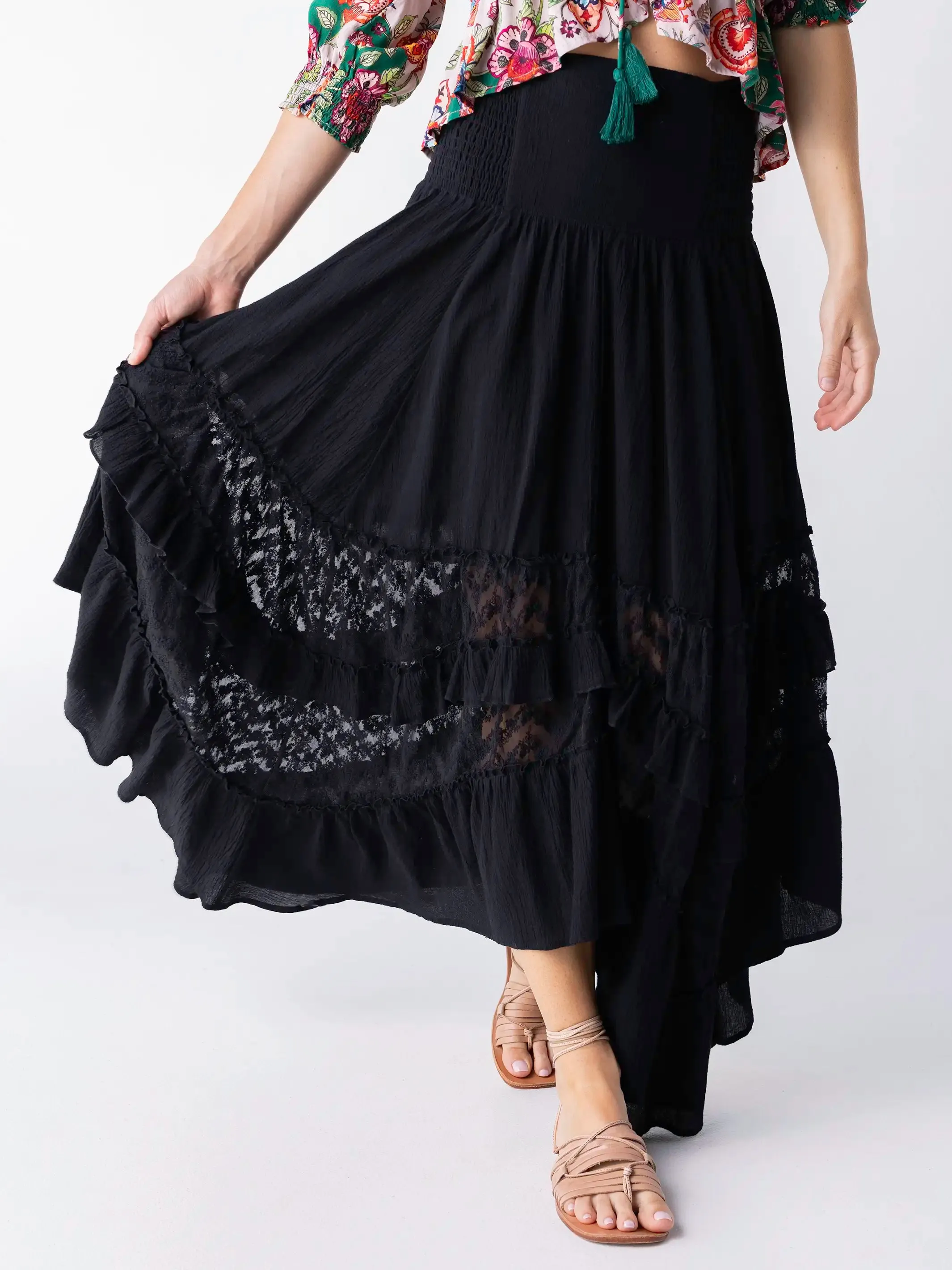 Feelin' Alive Lace Midi Skirt - Black