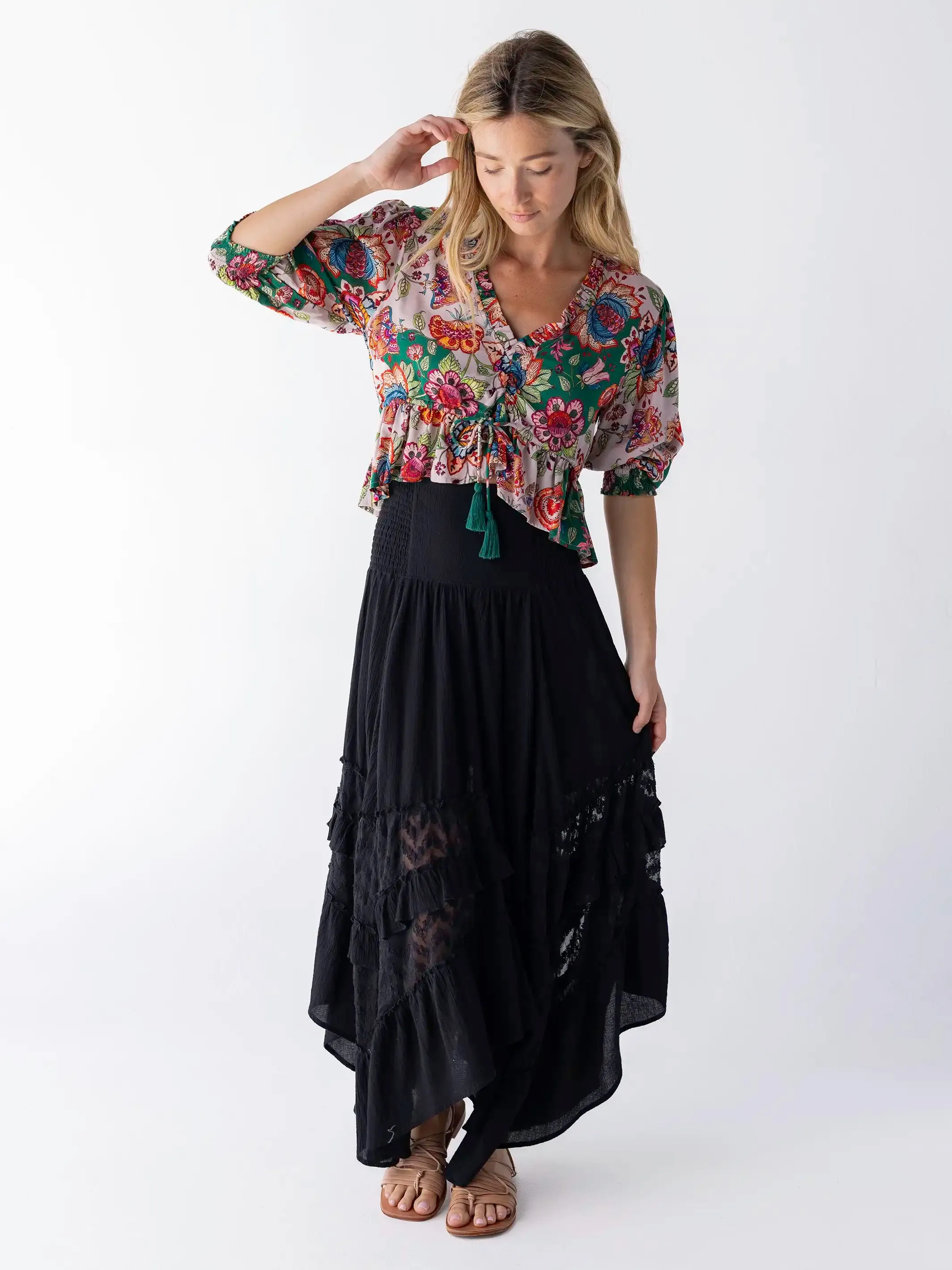 Feelin' Alive Lace Midi Skirt - Black