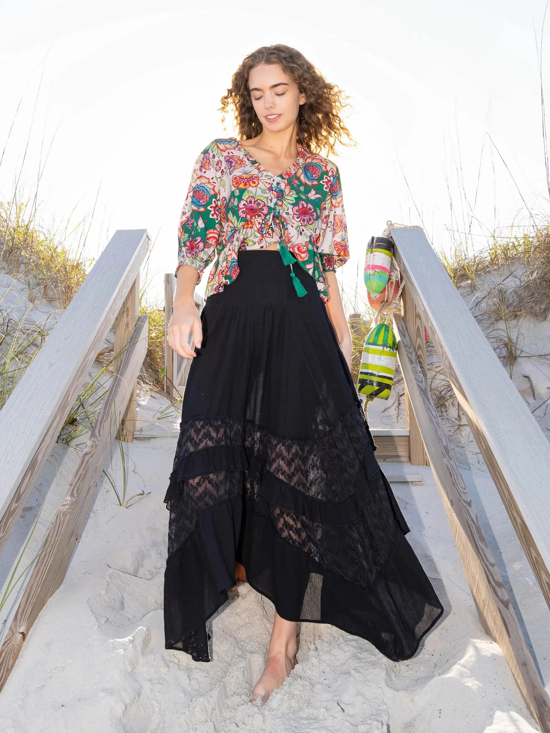 Feelin' Alive Lace Midi Skirt - Black