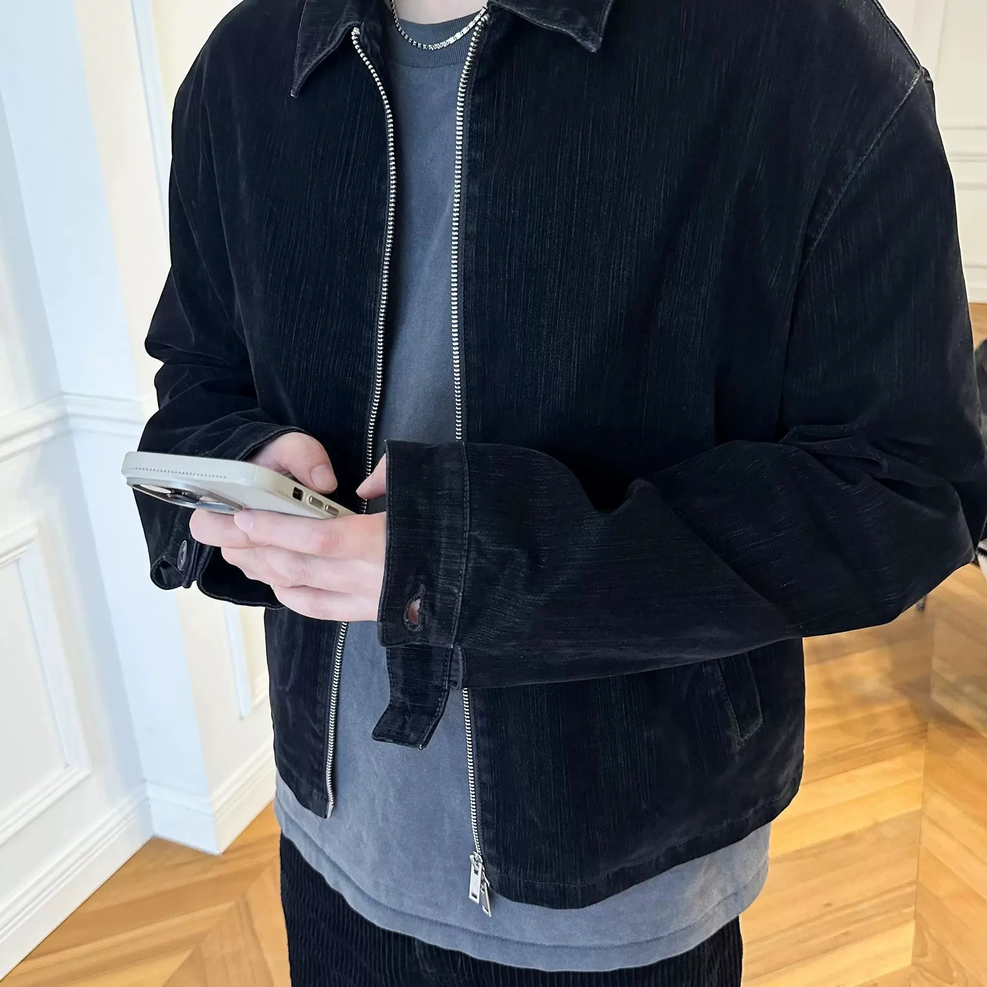 Flocked Velvet Denim Jacket