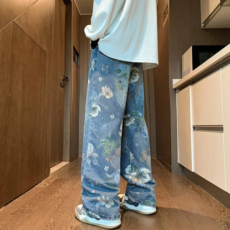 Floral Print Jeans Mens