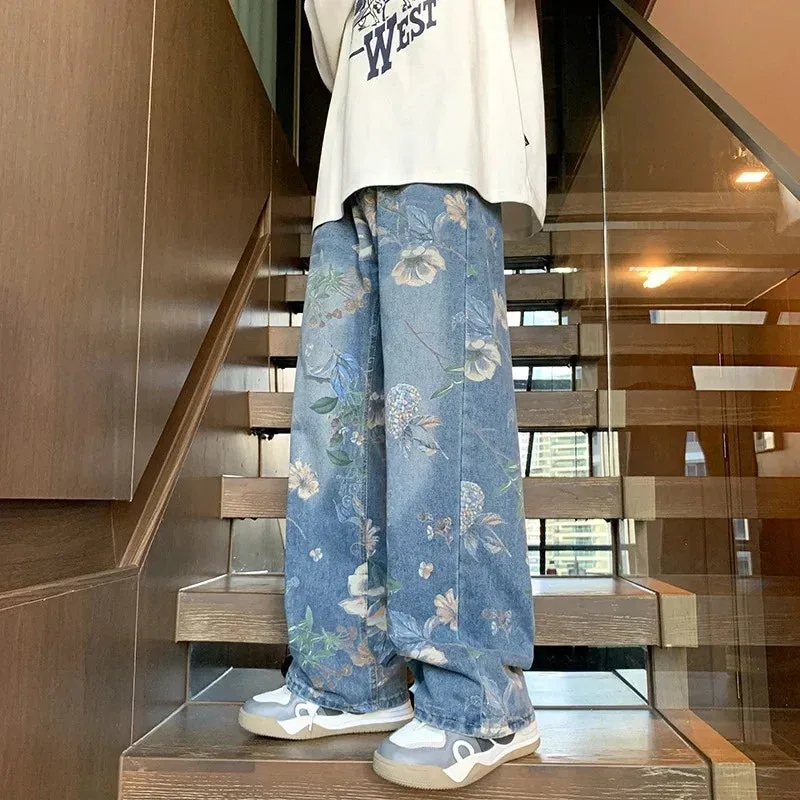 Floral Print Jeans Mens