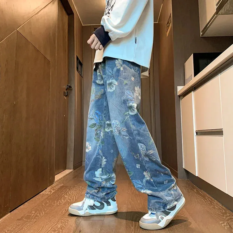 Floral Print Jeans Mens