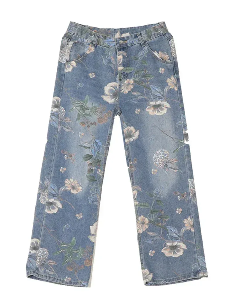 Floral Print Jeans Mens