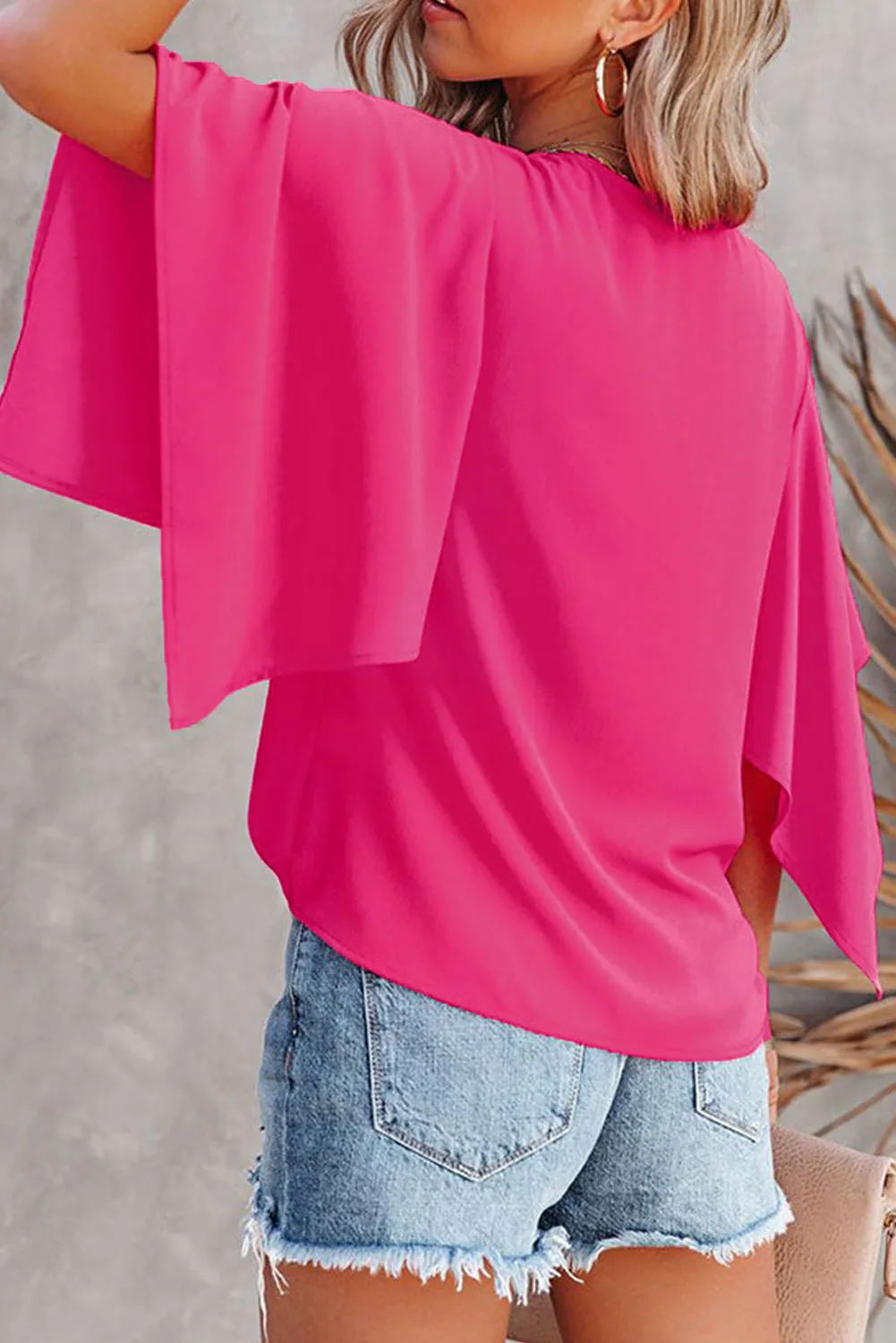 Flounce Bell Sleeve V Neck Blouse