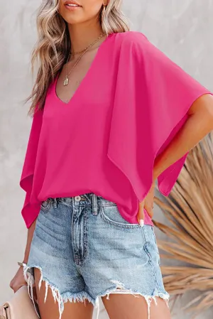 Flounce Bell Sleeve V Neck Blouse