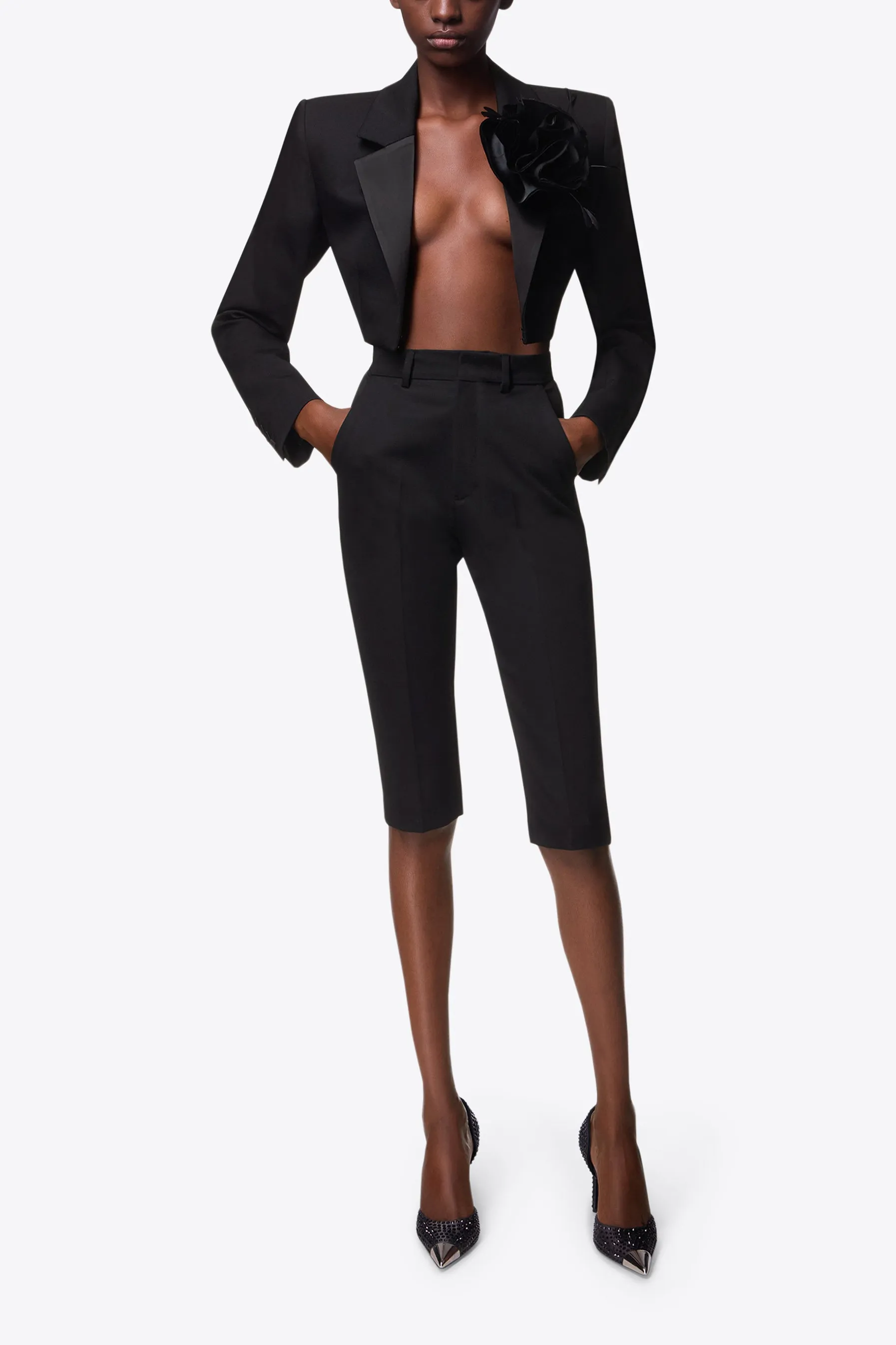 Flower Corsage Cropped Blazer | Black