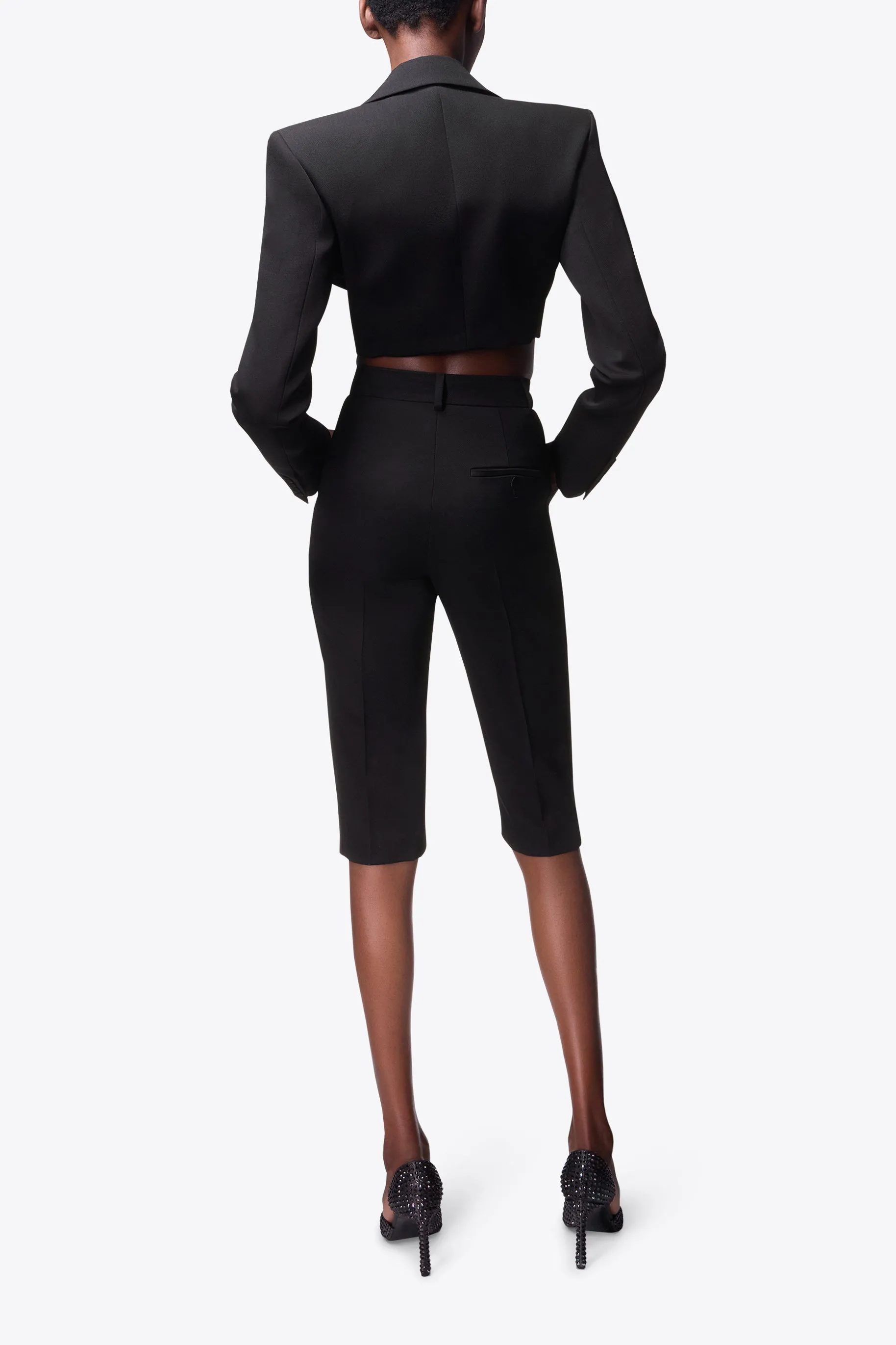 Flower Corsage Cropped Blazer | Black