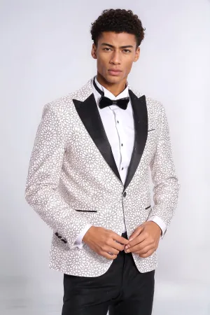 Flower Embroidered Pattern White Men Prom Blazer - Wessi